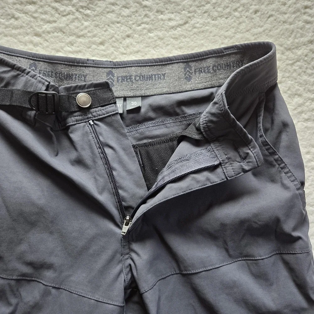Free Country Shorts Mens 30 Gray Adjustable Waist Belt Hiking Microfiber Outdoor
